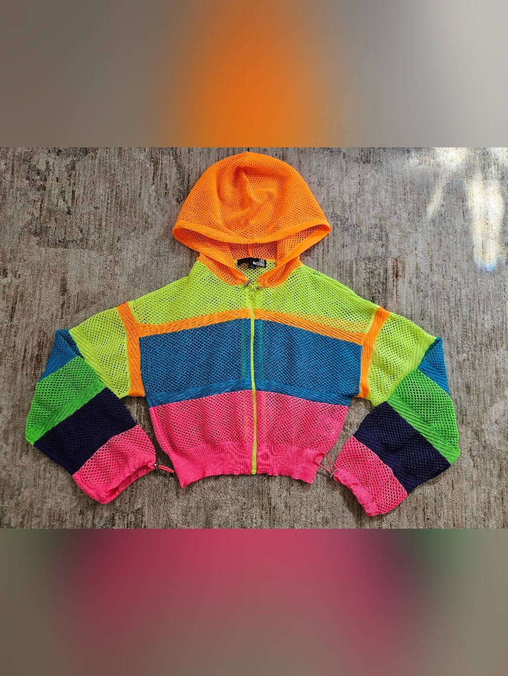 LOVE MOSCHINO Neon Colorblock Mesh Hoodie Jacket Women's Size S